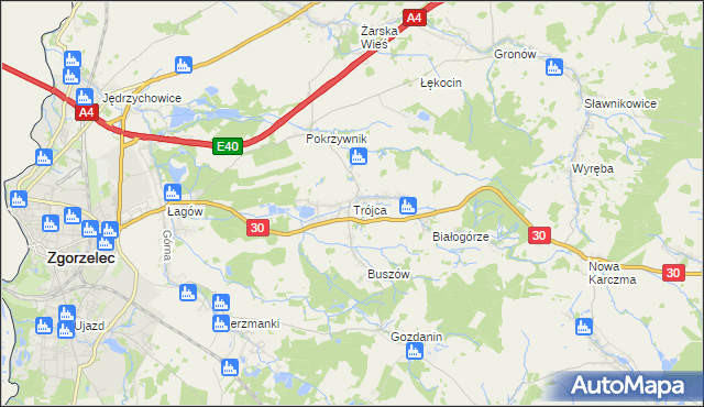 mapa Trójca gmina Zgorzelec, Trójca gmina Zgorzelec na mapie Targeo