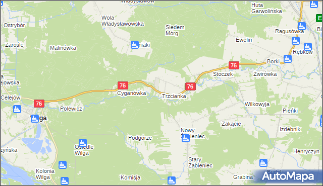 mapa Trzcianka gmina Wilga, Trzcianka gmina Wilga na mapie Targeo