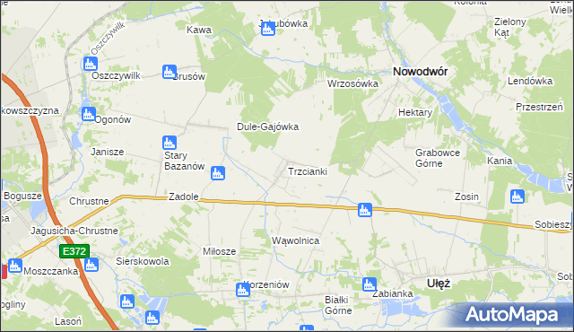 mapa Trzcianki gmina Nowodwór, Trzcianki gmina Nowodwór na mapie Targeo