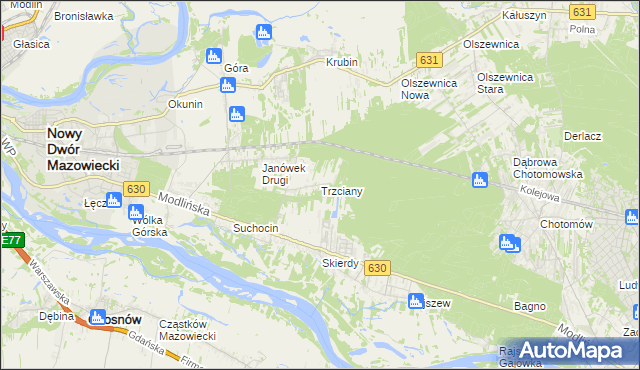 mapa Trzciany gmina Jabłonna, Trzciany gmina Jabłonna na mapie Targeo