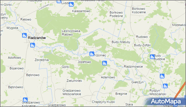 mapa Trzciniec gmina Radzanów, Trzciniec gmina Radzanów na mapie Targeo