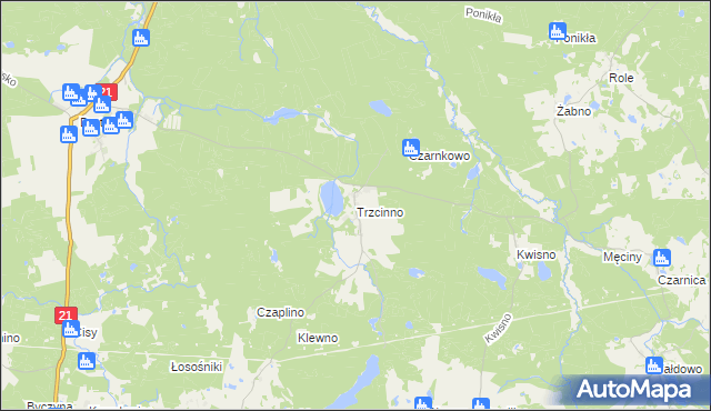 mapa Trzcinno gmina Miastko, Trzcinno gmina Miastko na mapie Targeo