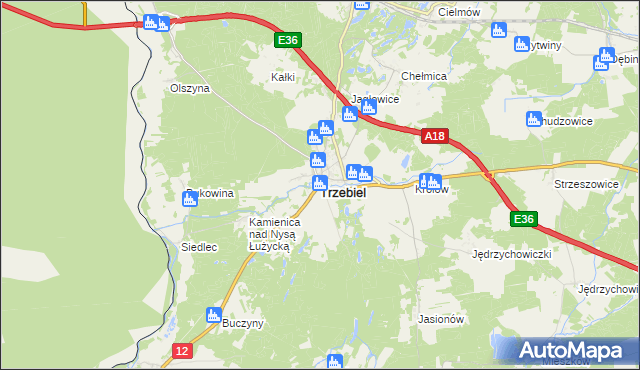 mapa Trzebiel, Trzebiel na mapie Targeo