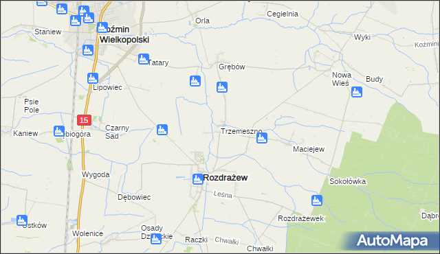 mapa Trzemeszno gmina Rozdrażew, Trzemeszno gmina Rozdrażew na mapie Targeo