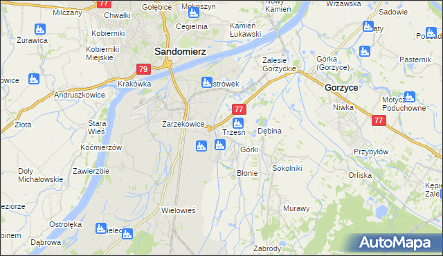 mapa Trześń gmina Gorzyce, Trześń gmina Gorzyce na mapie Targeo