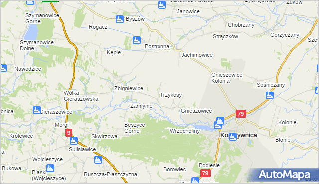 mapa Trzykosy, Trzykosy na mapie Targeo