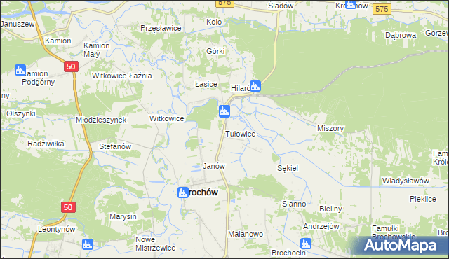 mapa Tułowice gmina Brochów, Tułowice gmina Brochów na mapie Targeo