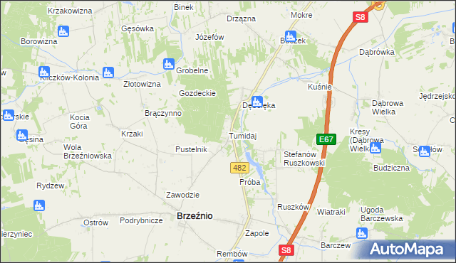 mapa Tumidaj gmina Brzeźnio, Tumidaj gmina Brzeźnio na mapie Targeo