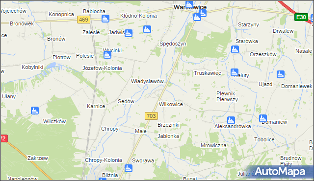 mapa Tur gmina Wartkowice, Tur gmina Wartkowice na mapie Targeo