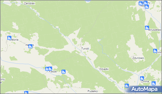 mapa Turośl gmina Pisz, Turośl gmina Pisz na mapie Targeo