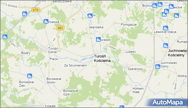 mapa Turośń Kościelna, Turośń Kościelna na mapie Targeo