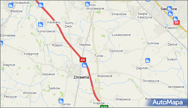 mapa Turów gmina Żórawina, Turów gmina Żórawina na mapie Targeo