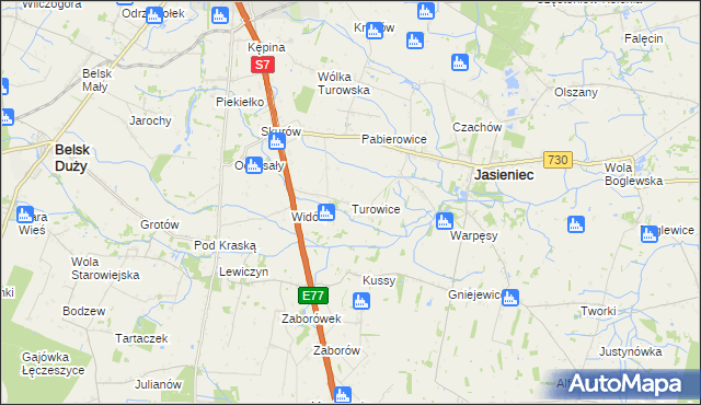 mapa Turowice gmina Jasieniec, Turowice gmina Jasieniec na mapie Targeo