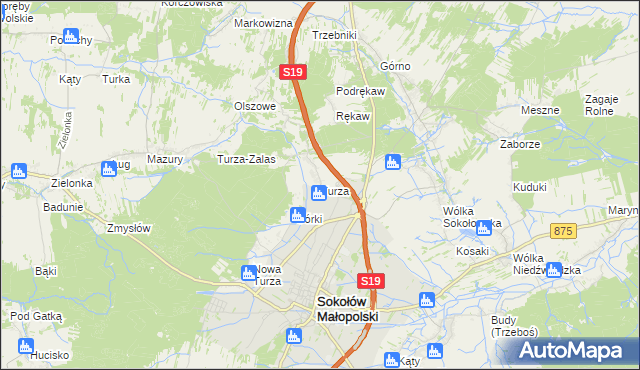 mapa Turza gmina Sokołów Małopolski, Turza gmina Sokołów Małopolski na mapie Targeo