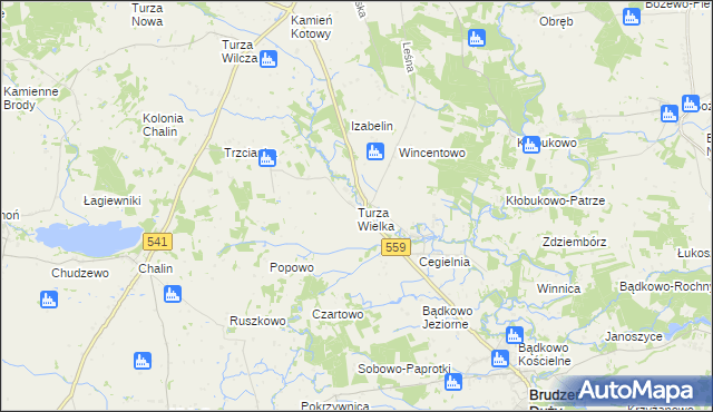 mapa Turza Wielka gmina Brudzeń Duży, Turza Wielka gmina Brudzeń Duży na mapie Targeo