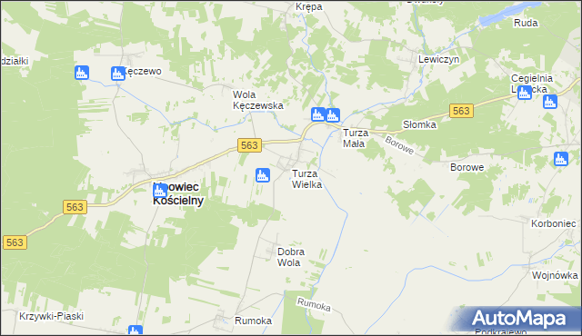mapa Turza Wielka gmina Lipowiec Kościelny, Turza Wielka gmina Lipowiec Kościelny na mapie Targeo