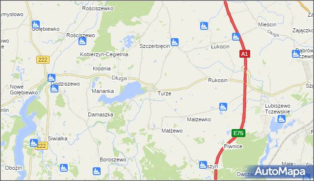 mapa Turze gmina Tczew, Turze gmina Tczew na mapie Targeo