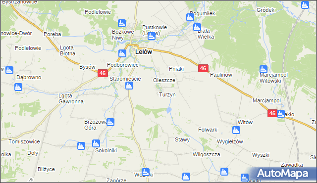 mapa Turzyn gmina Lelów, Turzyn gmina Lelów na mapie Targeo