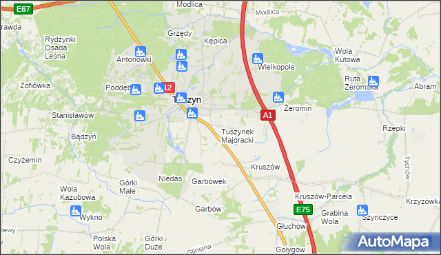 mapa Tuszynek Majoracki, Tuszynek Majoracki na mapie Targeo