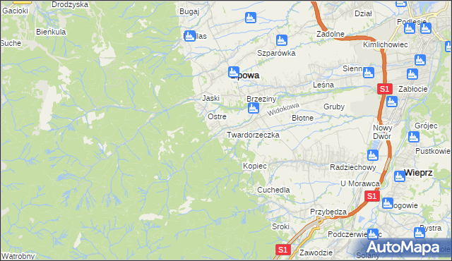 mapa Twardorzeczka, Twardorzeczka na mapie Targeo