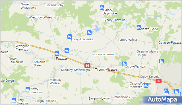 mapa Tybory-Jeziernia, Tybory-Jeziernia na mapie Targeo