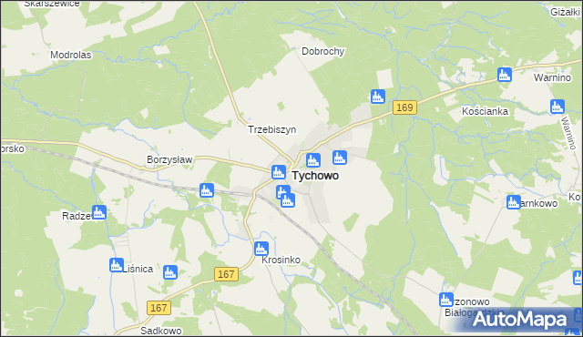 mapa Tychowo powiat białogardzki, Tychowo powiat białogardzki na mapie Targeo