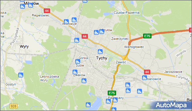 mapa Tychów, Tychy na mapie Targeo