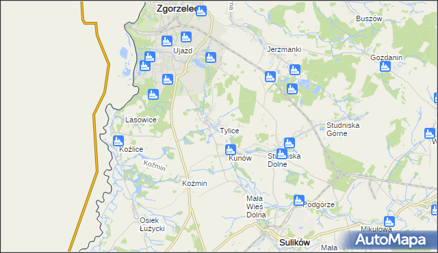 mapa Tylice gmina Zgorzelec, Tylice gmina Zgorzelec na mapie Targeo