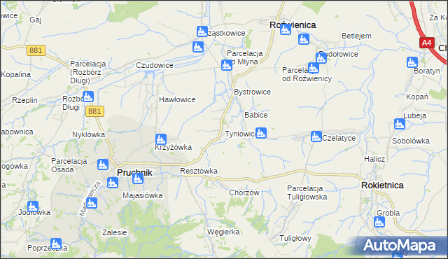mapa Tyniowice, Tyniowice na mapie Targeo