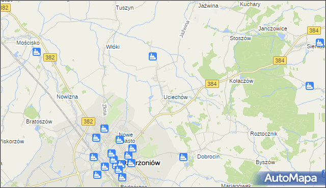 mapa Uciechów gmina Dzierżoniów, Uciechów gmina Dzierżoniów na mapie Targeo