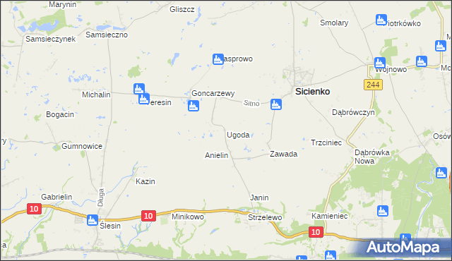 mapa Ugoda gmina Sicienko, Ugoda gmina Sicienko na mapie Targeo