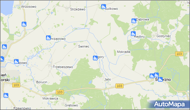 mapa Ugory gmina Świerzno, Ugory gmina Świerzno na mapie Targeo