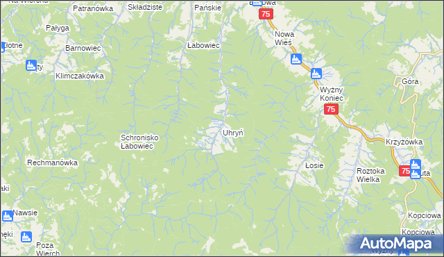 mapa Uhryń, Uhryń na mapie Targeo