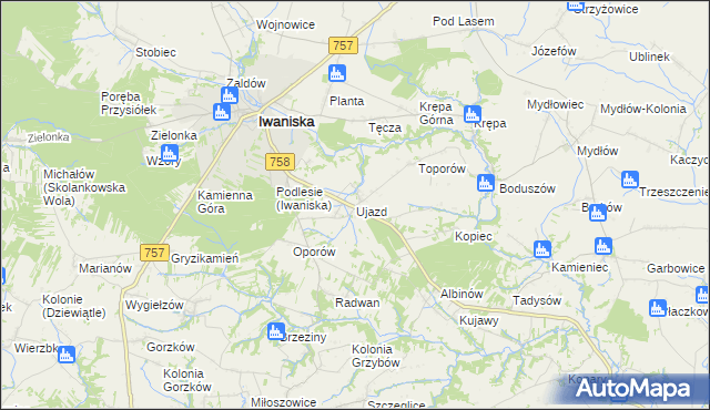 mapa Ujazd gmina Iwaniska, Ujazd gmina Iwaniska na mapie Targeo
