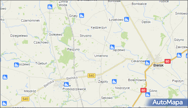 mapa Umienino, Umienino na mapie Targeo