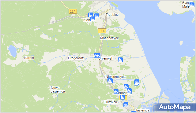 mapa Uniemyśl gmina Police, Uniemyśl gmina Police na mapie Targeo