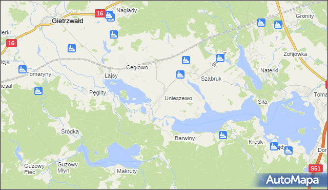 mapa Unieszewo, Unieszewo na mapie Targeo