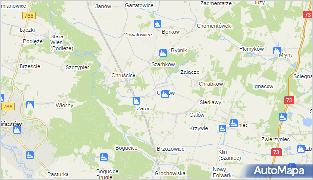 mapa Uników gmina Pińczów, Uników gmina Pińczów na mapie Targeo