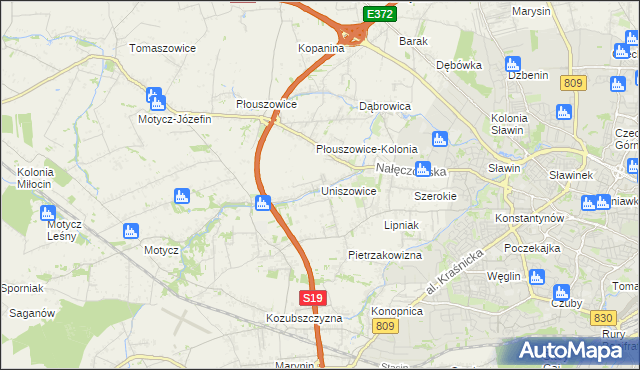 mapa Uniszowice, Uniszowice na mapie Targeo