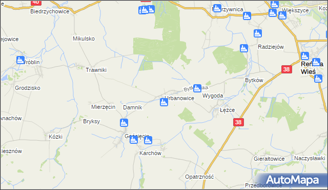 mapa Urbanowice, Urbanowice na mapie Targeo