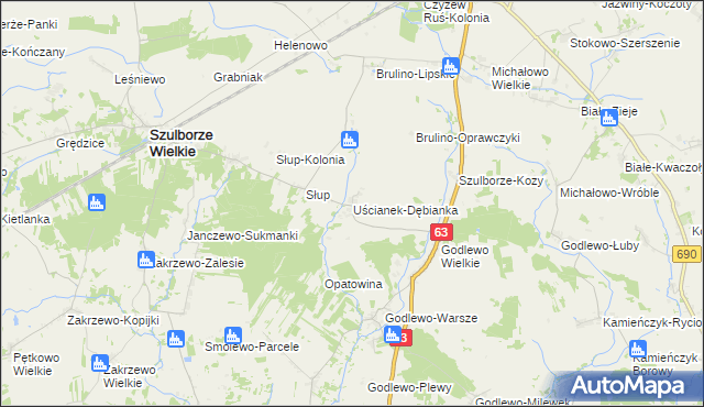 mapa Uścianek-Dębianka, Uścianek-Dębianka na mapie Targeo