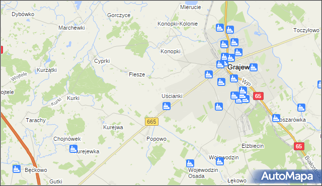 mapa Uścianki gmina Grajewo, Uścianki gmina Grajewo na mapie Targeo