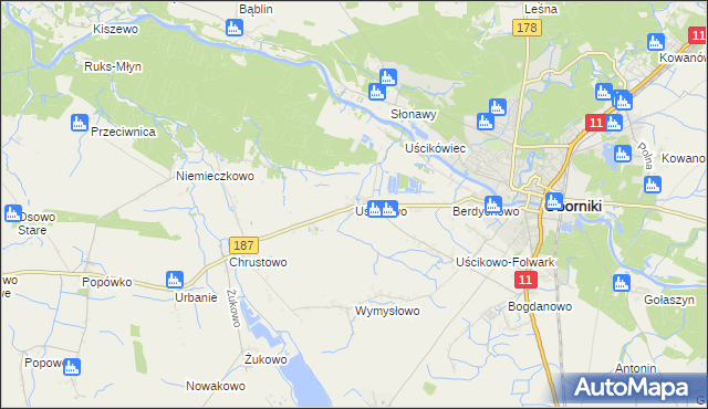 mapa Uścikowo gmina Oborniki, Uścikowo gmina Oborniki na mapie Targeo