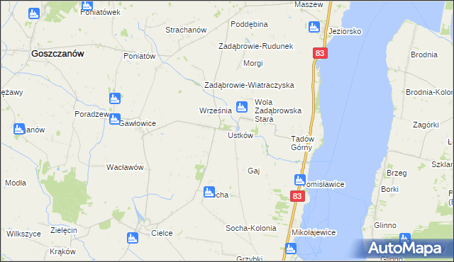 mapa Ustków gmina Warta, Ustków gmina Warta na mapie Targeo