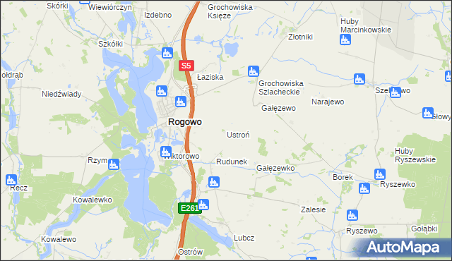 mapa Ustroń gmina Rogowo, Ustroń gmina Rogowo na mapie Targeo