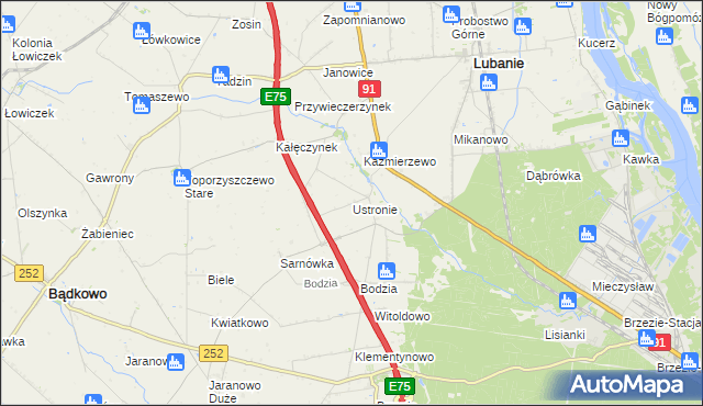 mapa Ustronie gmina Lubanie, Ustronie gmina Lubanie na mapie Targeo
