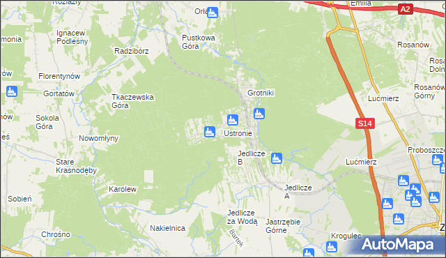 mapa Ustronie gmina Zgierz, Ustronie gmina Zgierz na mapie Targeo