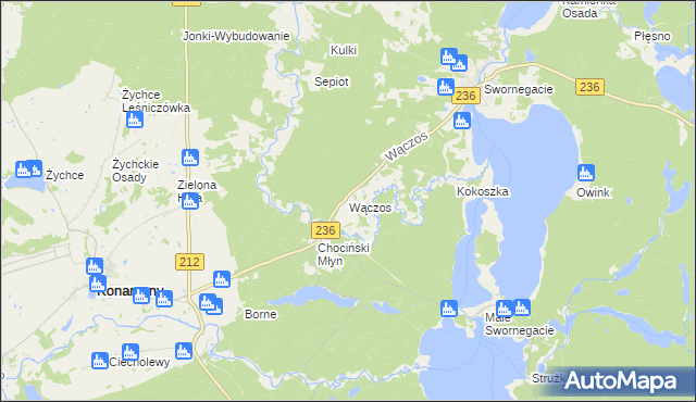 mapa Wączos, Wączos na mapie Targeo