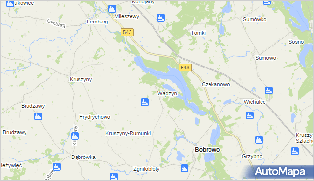 mapa Wądzyn gmina Bobrowo, Wądzyn gmina Bobrowo na mapie Targeo