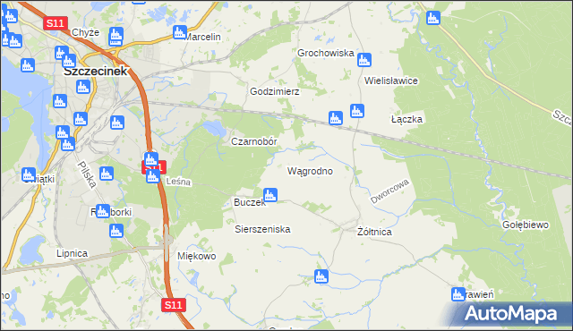 mapa Wągrodno gmina Szczecinek, Wągrodno gmina Szczecinek na mapie Targeo